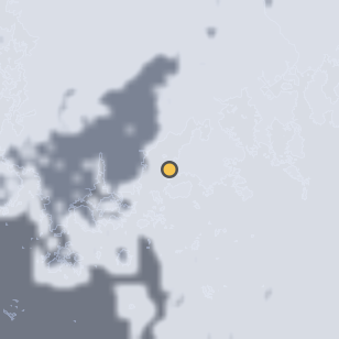 고흥우주천문과학관 주변 약 150km의 01:12 위성 구름 - 흰색이 구름, 가운데 노란 점이 관측지