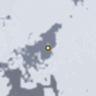 장흥 정남진천문과학관 주변 약 150km의 01:12 위성 구름 - 흰색이 구름, 가운데 노란 점이 관측지