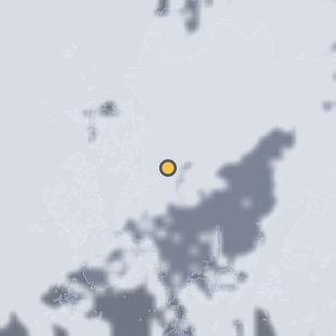 무안 회산백련지 주변 약 150km의 01:12 위성 구름 - 흰색이 구름, 가운데 노란 점이 관측지