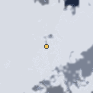 신안 증도 우전해변 주변 약 150km의 01:12 위성 구름 - 흰색이 구름, 가운데 노란 점이 관측지