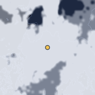 광주 국립광주과학관 천문대 주변 약 150km의 01:12 위성 구름 - 흰색이 구름, 가운데 노란 점이 관측지