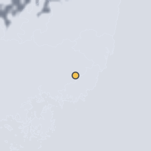 양산 황산공원 주변 약 150km의 01:58 위성 구름 - 흰색이 구름, 가운데 노란 점이 관측지