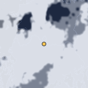 담양 죽녹원 인근 수변 주변 약 150km의 01:12 위성 구름 - 흰색이 구름, 가운데 노란 점이 관측지