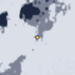 구례 수락폭포 주변 약 150km의 01:12 위성 구름 - 흰색이 구름, 가운데 노란 점이 관측지