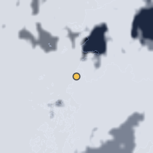 영광 백수해안도로 주변 약 150km의 01:12 위성 구름 - 흰색이 구름, 가운데 노란 점이 관측지