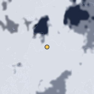 장성 축령산 편백숲 주변 약 150km의 01:12 위성 구름 - 흰색이 구름, 가운데 노란 점이 관측지