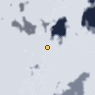 영광 가마미해수욕장 주변 약 150km의 01:12 위성 구름 - 흰색이 구름, 가운데 노란 점이 관측지