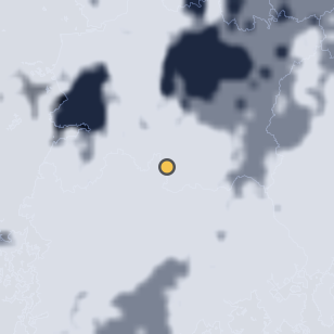 순창 강천산 군립공원 주변 약 150km의 01:12 위성 구름 - 흰색이 구름, 가운데 노란 점이 관측지