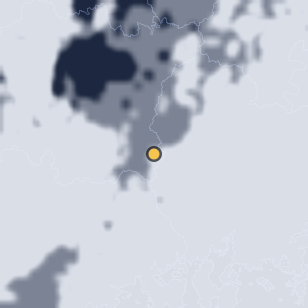 지리산 정령치 휴게소 주변 약 150km의 01:08 위성 구름 - 흰색이 구름, 가운데 노란 점이 관측지