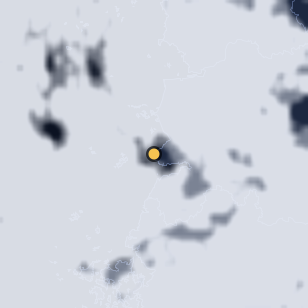 부안 변산반도 채석강 주변 약 150km의 01:58 위성 구름 - 흰색이 구름, 가운데 노란 점이 관측지