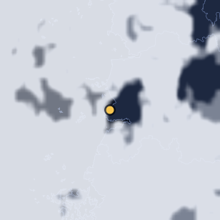 부안 고사포 캠핑장 주변 약 150km의 01:08 위성 구름 - 흰색이 구름, 가운데 노란 점이 관측지