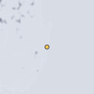 경주 바람의언덕 주변 약 150km의 01:12 위성 구름 - 흰색이 구름, 가운데 노란 점이 관측지
