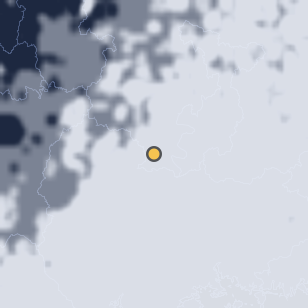 고령 대가야역사테마관광지 주변 약 150km의 01:08 위성 구름 - 흰색이 구름, 가운데 노란 점이 관측지