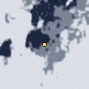 진안 마이산 탑사 밤하늘 주변 약 150km의 01:08 위성 구름 - 흰색이 구름, 가운데 노란 점이 관측지