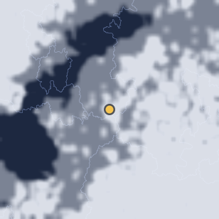 도마령(전망대) 주변 약 150km의 00:32 위성 구름 - 흰색이 구름, 가운데 노란 점이 관측지