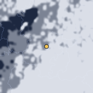 형곡전망대 주변 약 150km의 01:12 위성 구름 - 흰색이 구름, 가운데 노란 점이 관측지