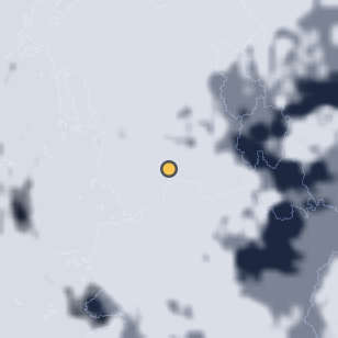부여 성흥산성(사랑나무) 주변 약 150km의 01:58 위성 구름 - 흰색이 구름, 가운데 노란 점이 관측지