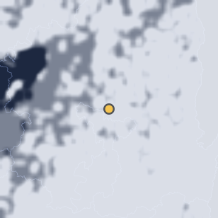 의성 조문국사적지 주변 약 150km의 01:12 위성 구름 - 흰색이 구름, 가운데 노란 점이 관측지