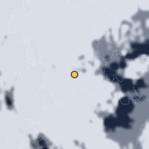 부여 백마강 수변공원 주변 약 150km의 01:58 위성 구름 - 흰색이 구름, 가운데 노란 점이 관측지