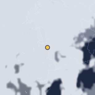 보령 대천해수욕장 숲캠핑장 주변 약 150km의 01:12 위성 구름 - 흰색이 구름, 가운데 노란 점이 관측지