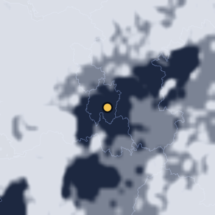 보문산큰나무전망대 주변 약 150km의 01:08 위성 구름 - 흰색이 구름, 가운데 노란 점이 관측지