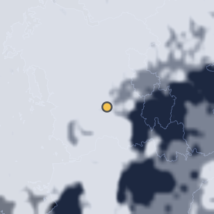 청양 동강리 오토캠핑장 주변 약 150km의 01:08 위성 구름 - 흰색이 구름, 가운데 노란 점이 관측지