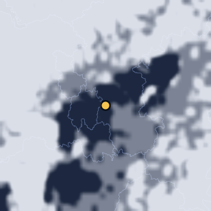 옥천 부소담악 주변 약 150km의 01:08 위성 구름 - 흰색이 구름, 가운데 노란 점이 관측지