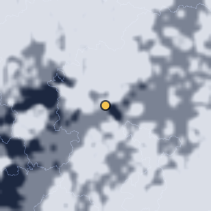 학전망대 주변 약 150km의 01:58 위성 구름 - 흰색이 구름, 가운데 노란 점이 관측지