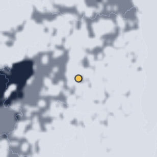 안동 암산유원지 주변 약 150km의 01:12 위성 구름 - 흰색이 구름, 가운데 노란 점이 관측지