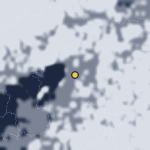 회룡포전망대 주변 약 150km의 01:12 위성 구름 - 흰색이 구름, 가운데 노란 점이 관측지