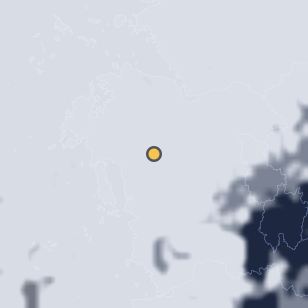 홍성 용봉산 주변 약 150km의 01:12 위성 구름 - 흰색이 구름, 가운데 노란 점이 관측지