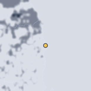 울진 구산해수욕장 캠핑장 주변 약 150km의 01:12 위성 구름 - 흰색이 구름, 가운데 노란 점이 관측지