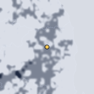 봉화 청량산 도립공원 주차장 주변 약 150km의 01:58 위성 구름 - 흰색이 구름, 가운데 노란 점이 관측지