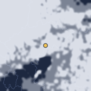 제천 덕주산성 주변 약 150km의 01:08 위성 구름 - 흰색이 구름, 가운데 노란 점이 관측지