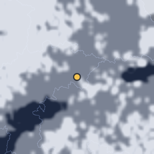 단양 소선암자연휴양림 주변 약 150km의 00:28 위성 구름 - 흰색이 구름, 가운데 노란 점이 관측지
