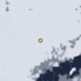 안성천문대 주변 약 150km의 01:08 위성 구름 - 흰색이 구름, 가운데 노란 점이 관측지