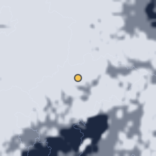 충주고구려천문과학관 주변 약 150km의 01:08 위성 구름 - 흰색이 구름, 가운데 노란 점이 관측지