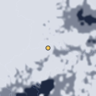 제천 배론성지 주차장 주변 약 150km의 01:08 위성 구름 - 흰색이 구름, 가운데 노란 점이 관측지