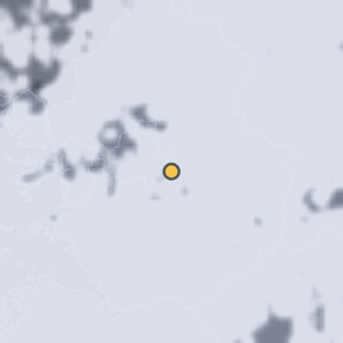 광주 남한산성 서문 전망대 주변 약 150km의 01:58 위성 구름 - 흰색이 구름, 가운데 노란 점이 관측지