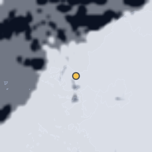 김포 문수산성 주변 약 150km의 01:12 위성 구름 - 흰색이 구름, 가운데 노란 점이 관측지