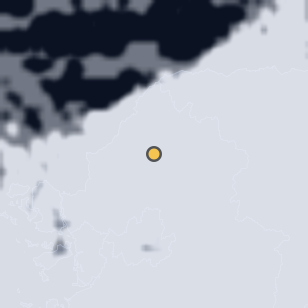 동두천 소요산 관광지 주변 약 150km의 01:12 위성 구름 - 흰색이 구름, 가운데 노란 점이 관측지