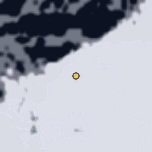 연천 임진강 주상절리 주변 약 150km의 01:08 위성 구름 - 흰색이 구름, 가운데 노란 점이 관측지