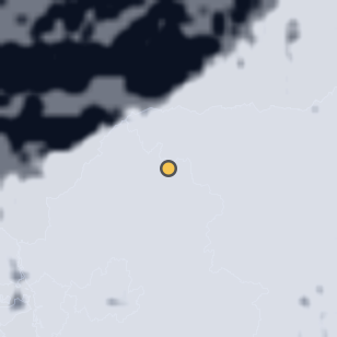 포천 산정호수 주변 약 150km의 01:08 위성 구름 - 흰색이 구름, 가운데 노란 점이 관측지